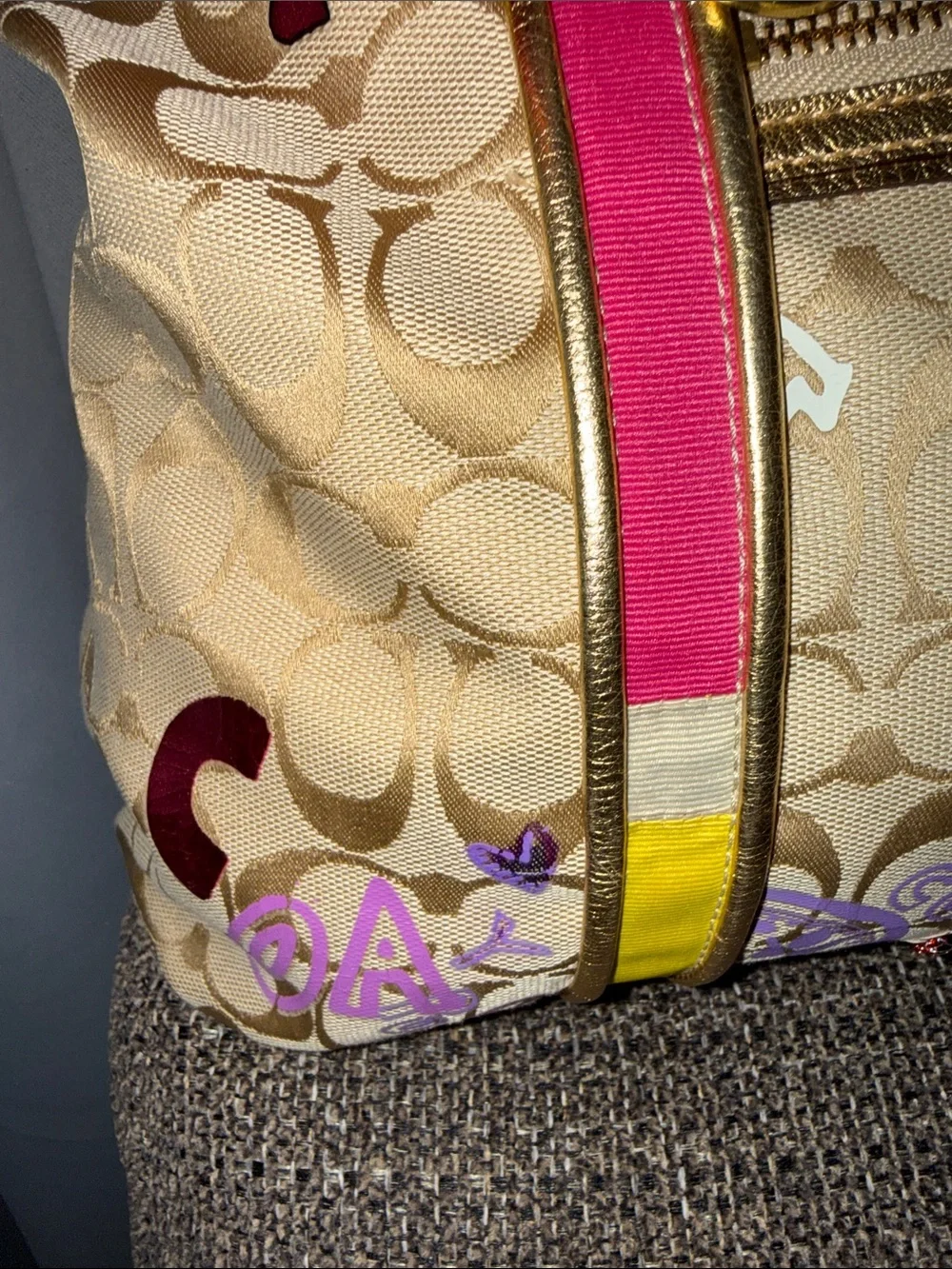 Coach POPPY Beige Signature Floral Tote with Multicolor Accents - Picture 5 of 17